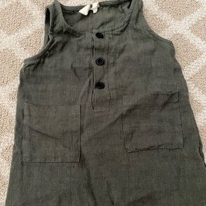 Kyte Linen Romper 3-6 olive green